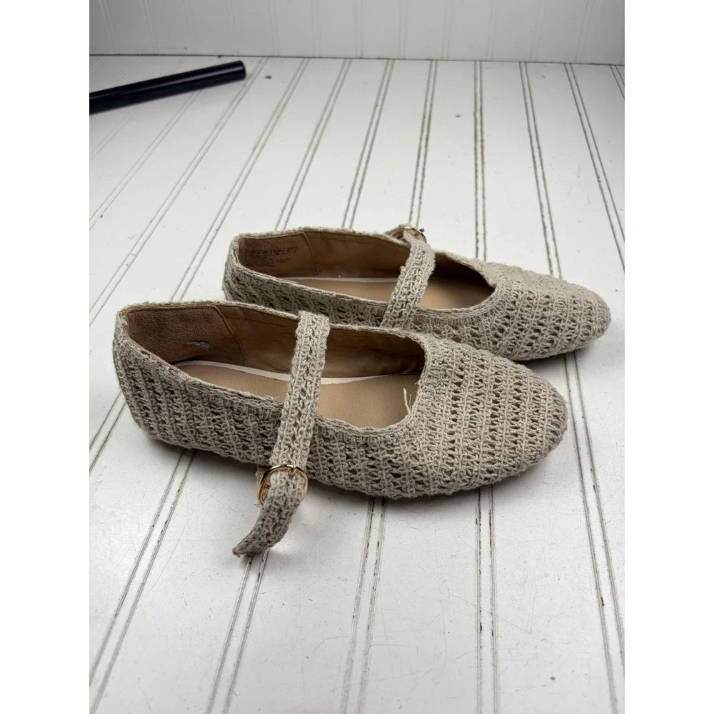 Gap Crochet Mary Jane Beige Woven Buckle Flats Girls Size 2